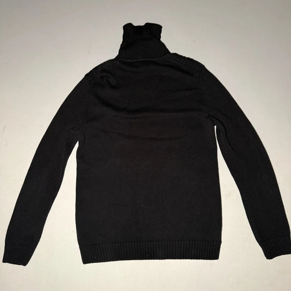 Tasso Elba Turtleneck Sweater Mens Small Black Cotton Cable Knit Quiet Luxury